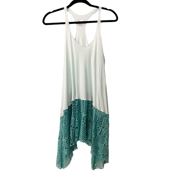 free people white tank tunic green lace mesh Size Small - Picture 1 of 7